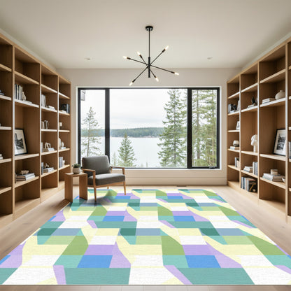 Pastel Geometric Block Illusion Rug