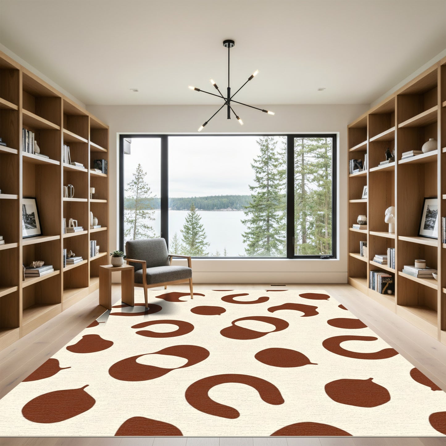 Brown Cream Abstract Ink Spots Rug