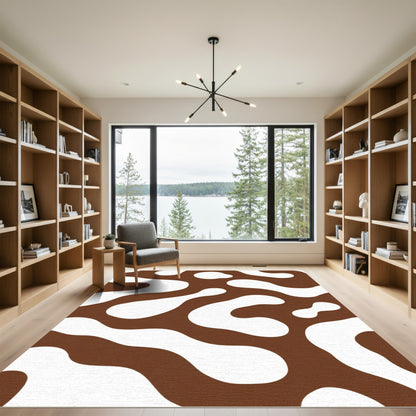 Brown White Organic Amorphous Forms Rug