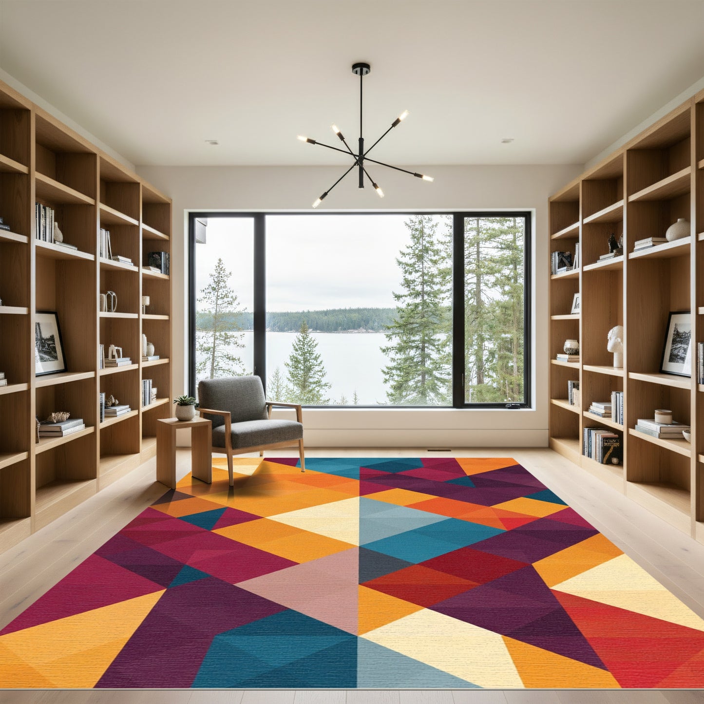 Abstract Geometric Teal Burgundy Orange Accents Rug