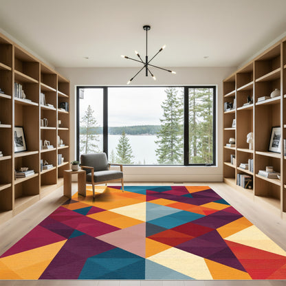 Abstract Geometric Teal Burgundy Orange Accents Rug