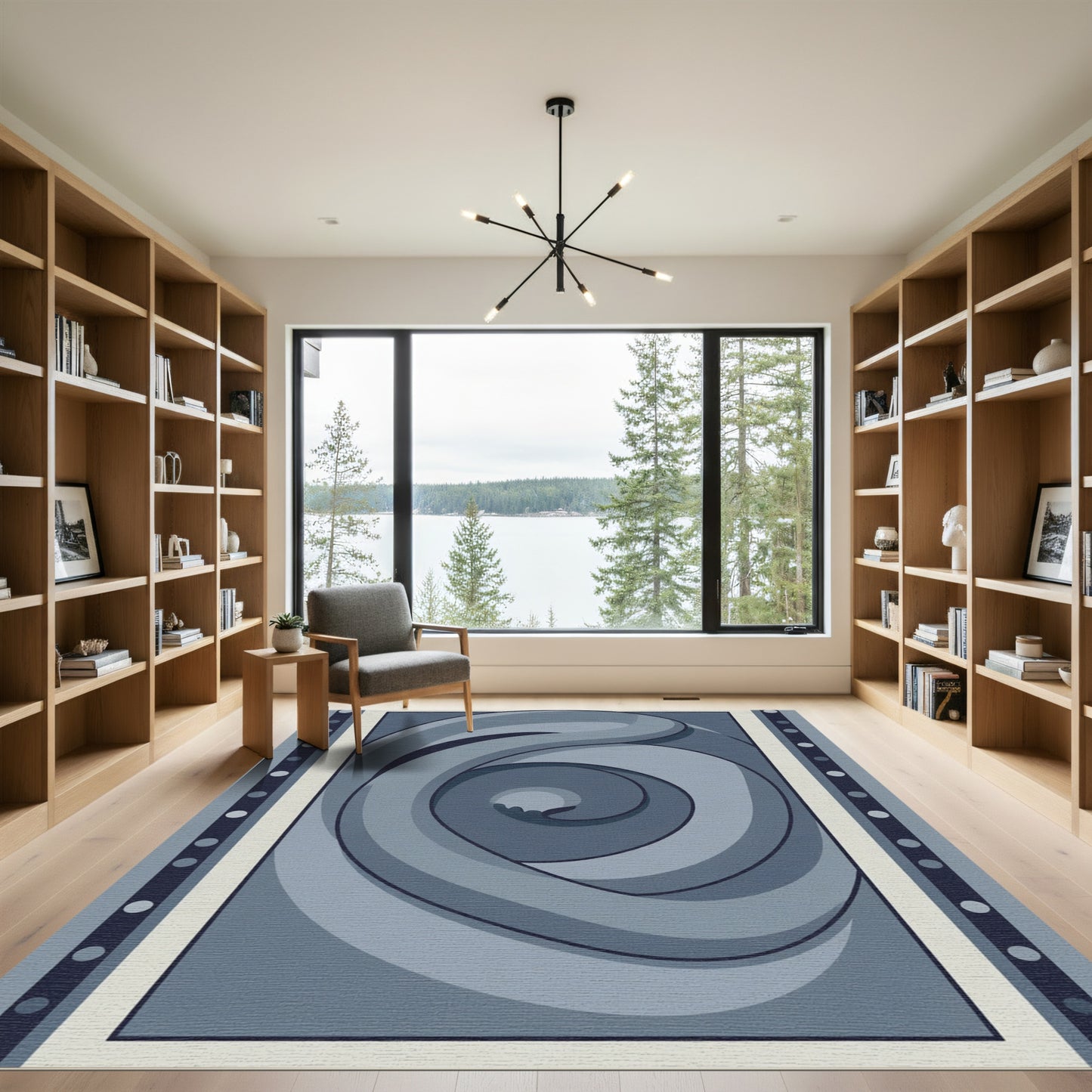 Deep Blue Swirl Scroll Design Rug