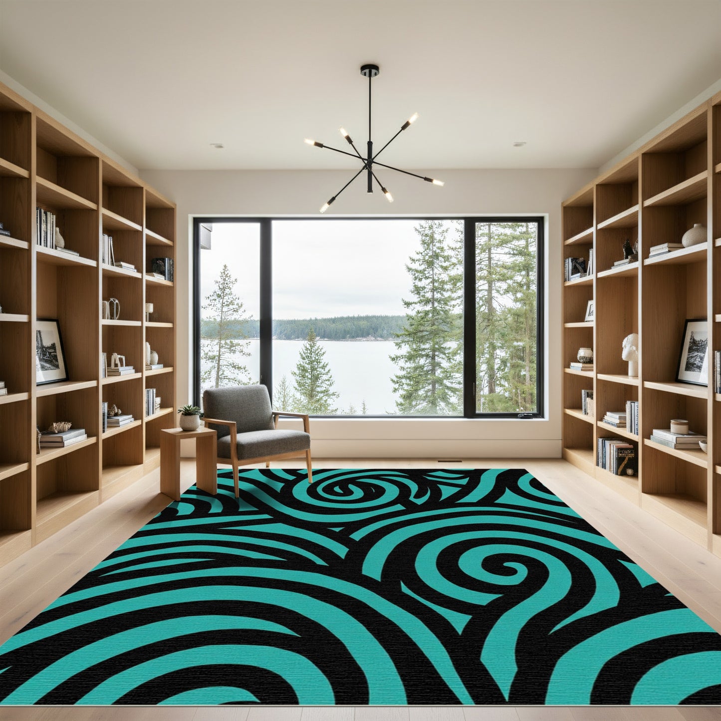 Bold Black Azure Swirls Rug