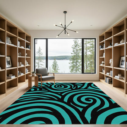 Bold Black Azure Swirls Rug