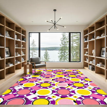 Vibrant Pink Yellow Purple Circles Rug