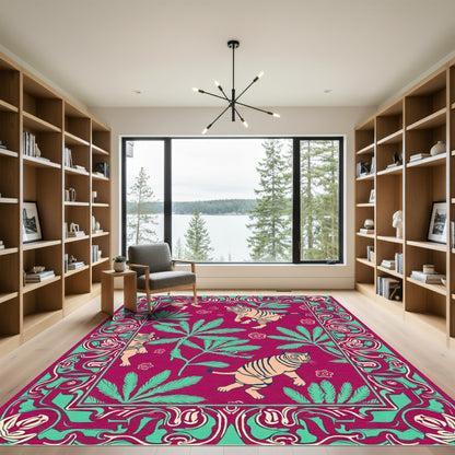 Crimson Tiger Jungle Fern Border Rug