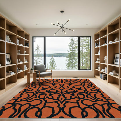 Symmetrical Orange Abstract Swirl Rug