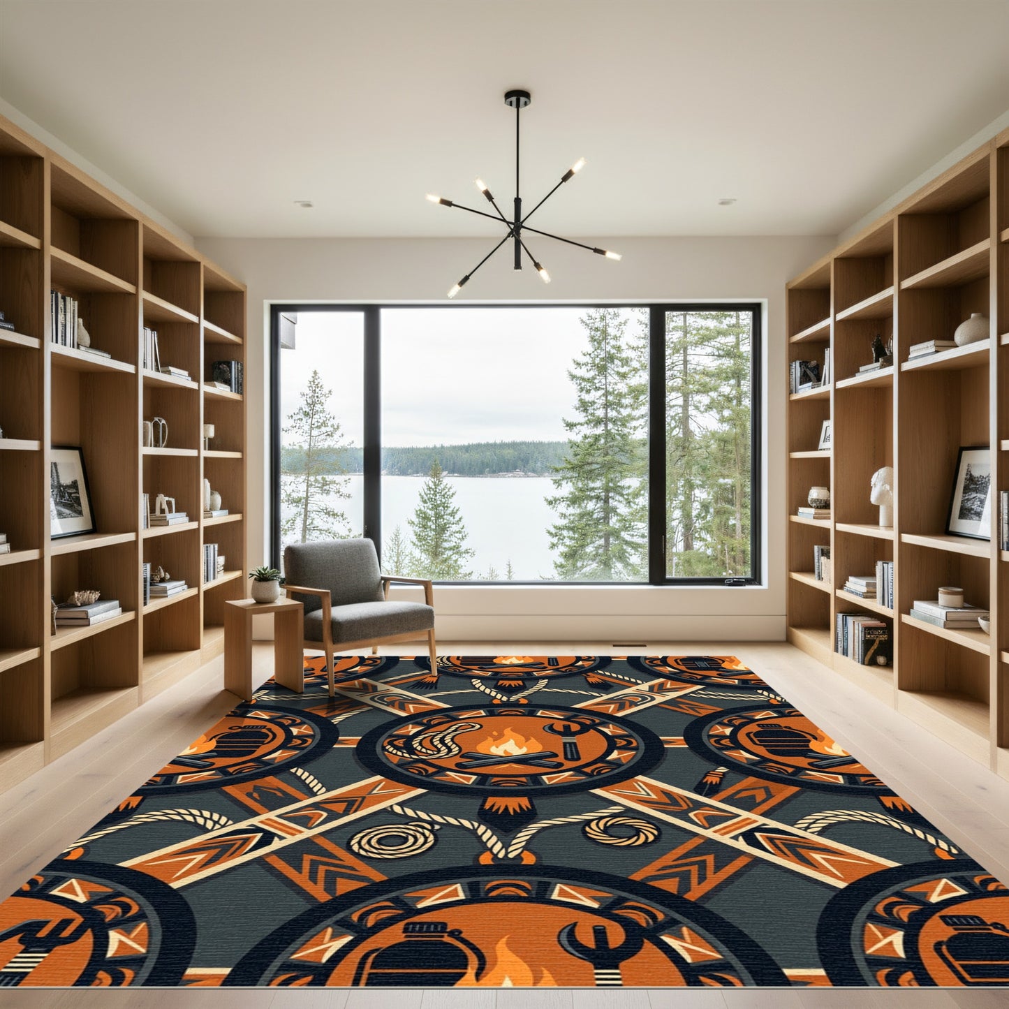 Earthy Orange Geometric Campfire Medallion Rug
