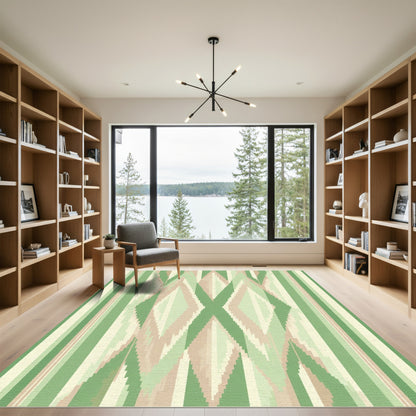 Green Tan Diamond Ikat Stripe Rug