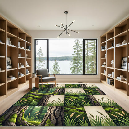 Forest Floor Greenery Wheat Stalks Rug