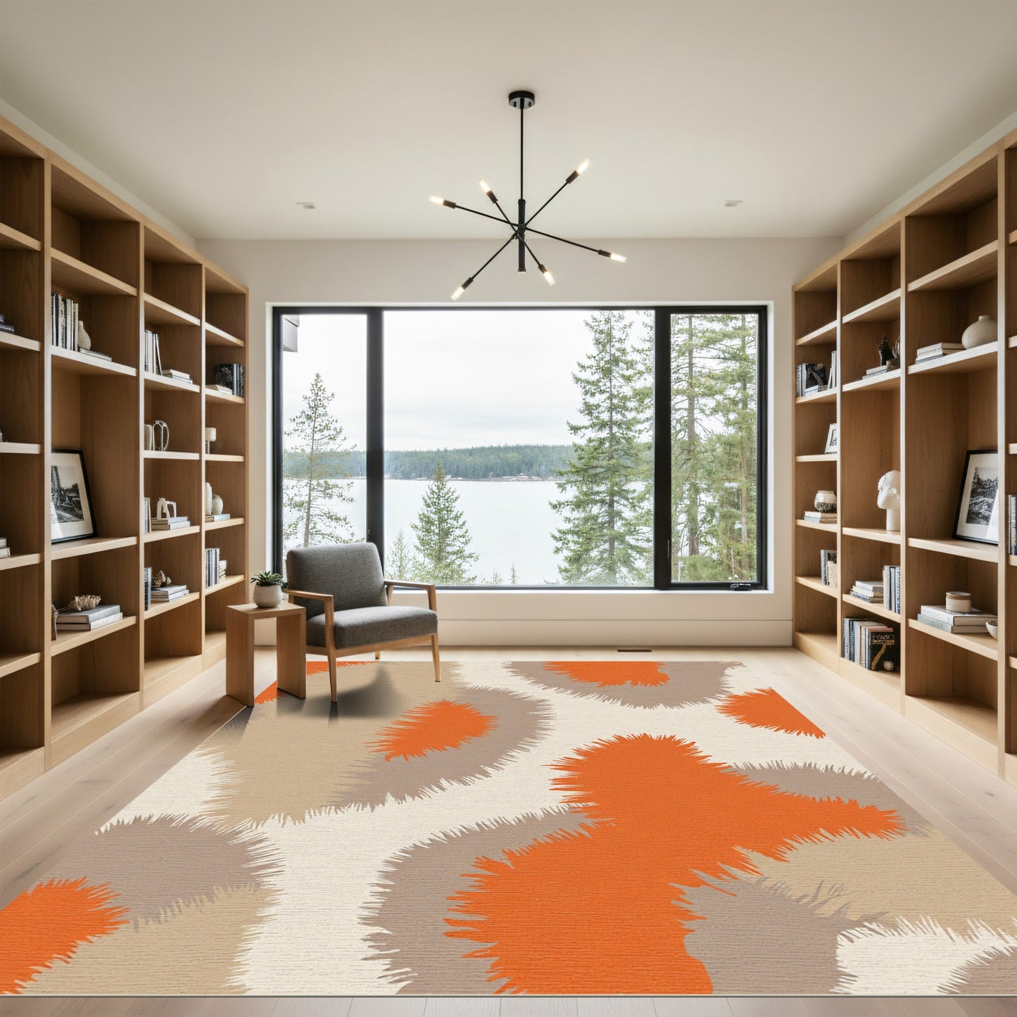 Orange Tan Gray Abstract Brushstroke Rug