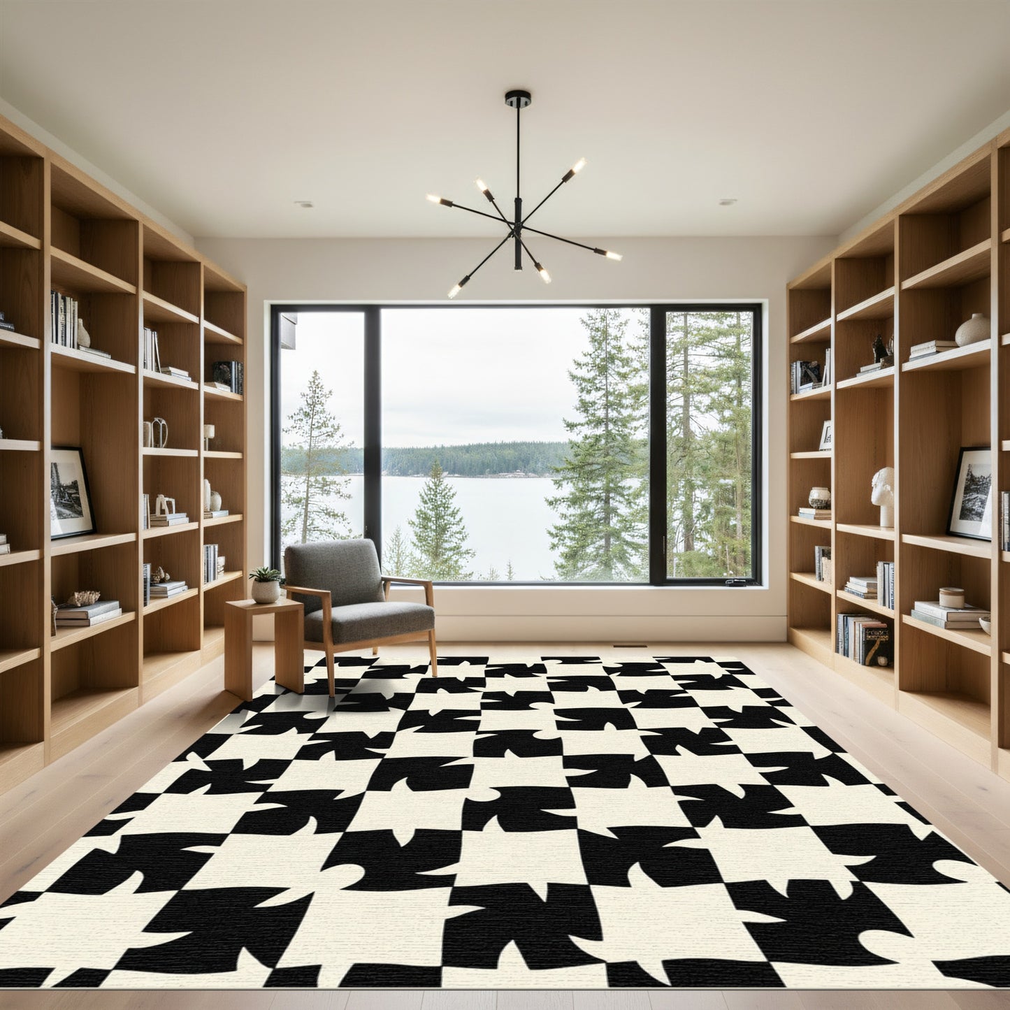 Black Cream Distorted Checkerboard Rug
