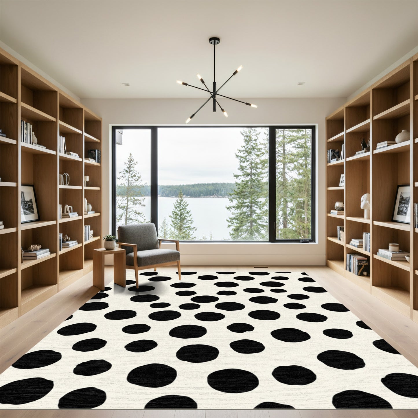Black White Scattered Dot Rug