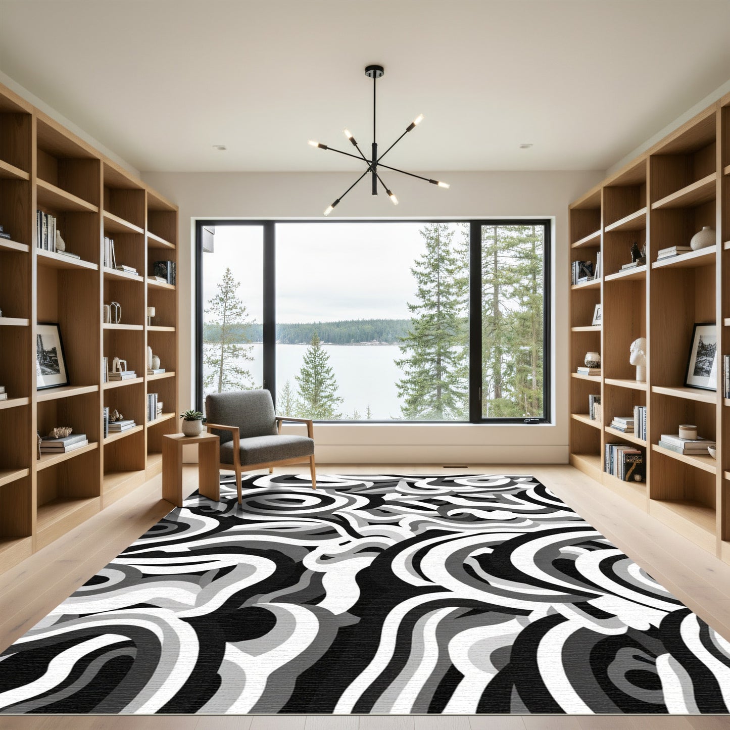Monochromatic Abstraction Swirl Rug