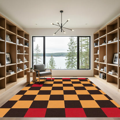 Checkerboard Red Orange Composition Rug