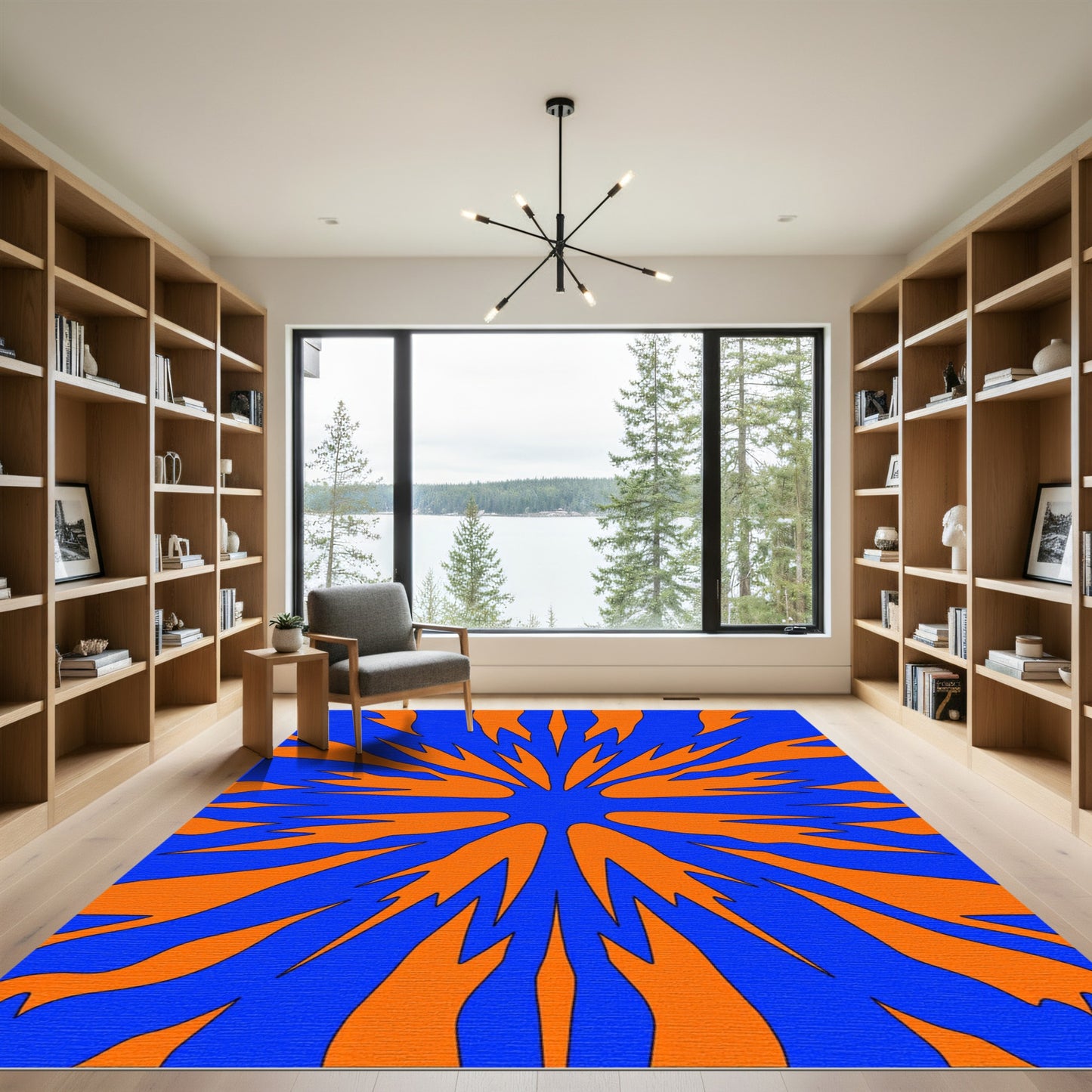 Vibrant Orange Blue Sunburst Rug