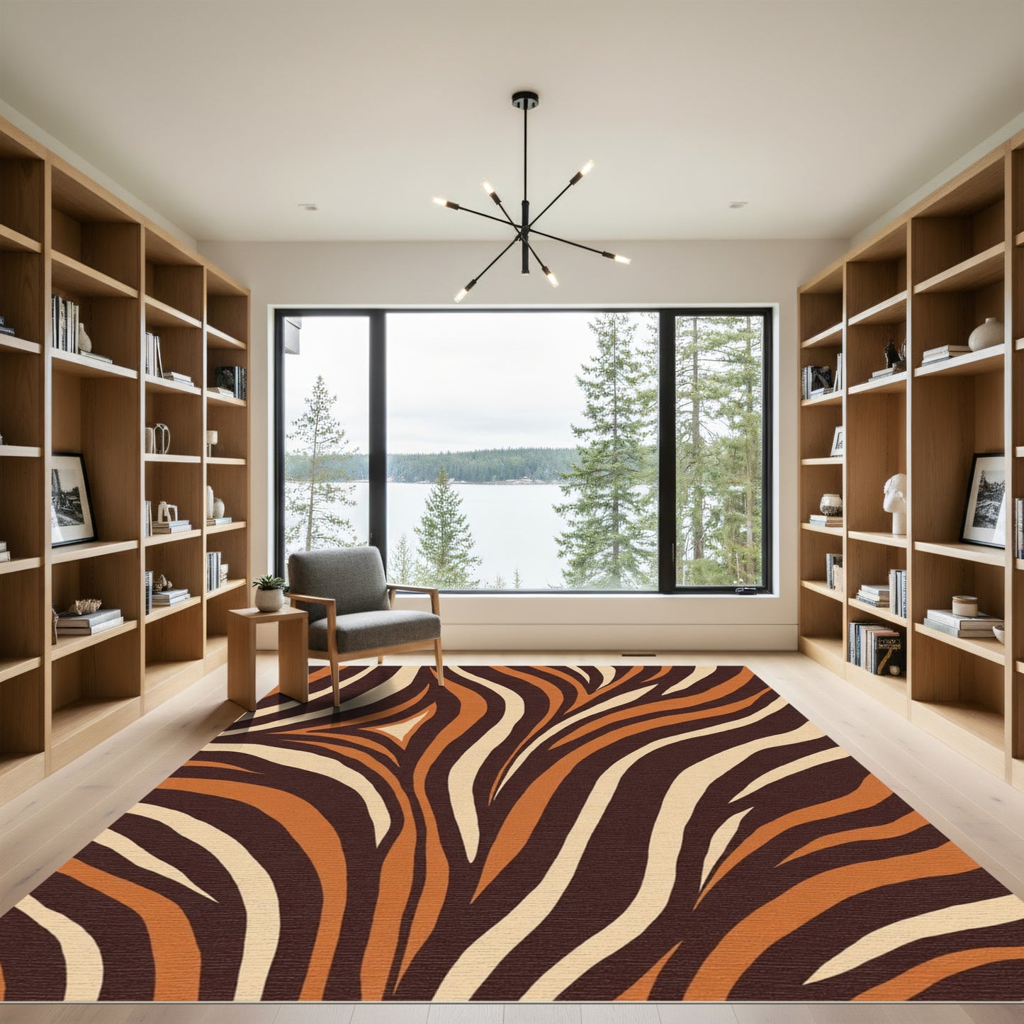 Brown Orange Cream Animal Print Rug