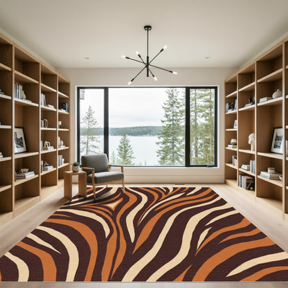 Brown Orange Cream Animal Print Rug