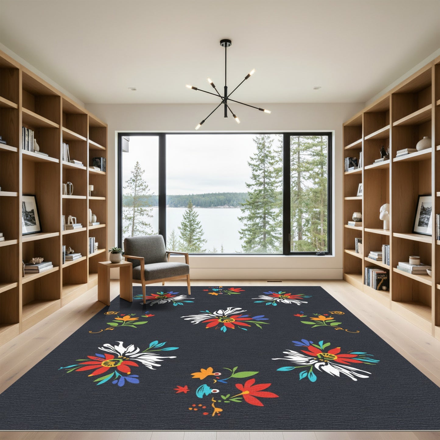 Vibrant Bright Floral Cluster Arrangement Rug