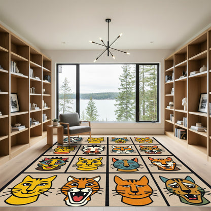 Various Colorful Cubist Cat Faces Rug