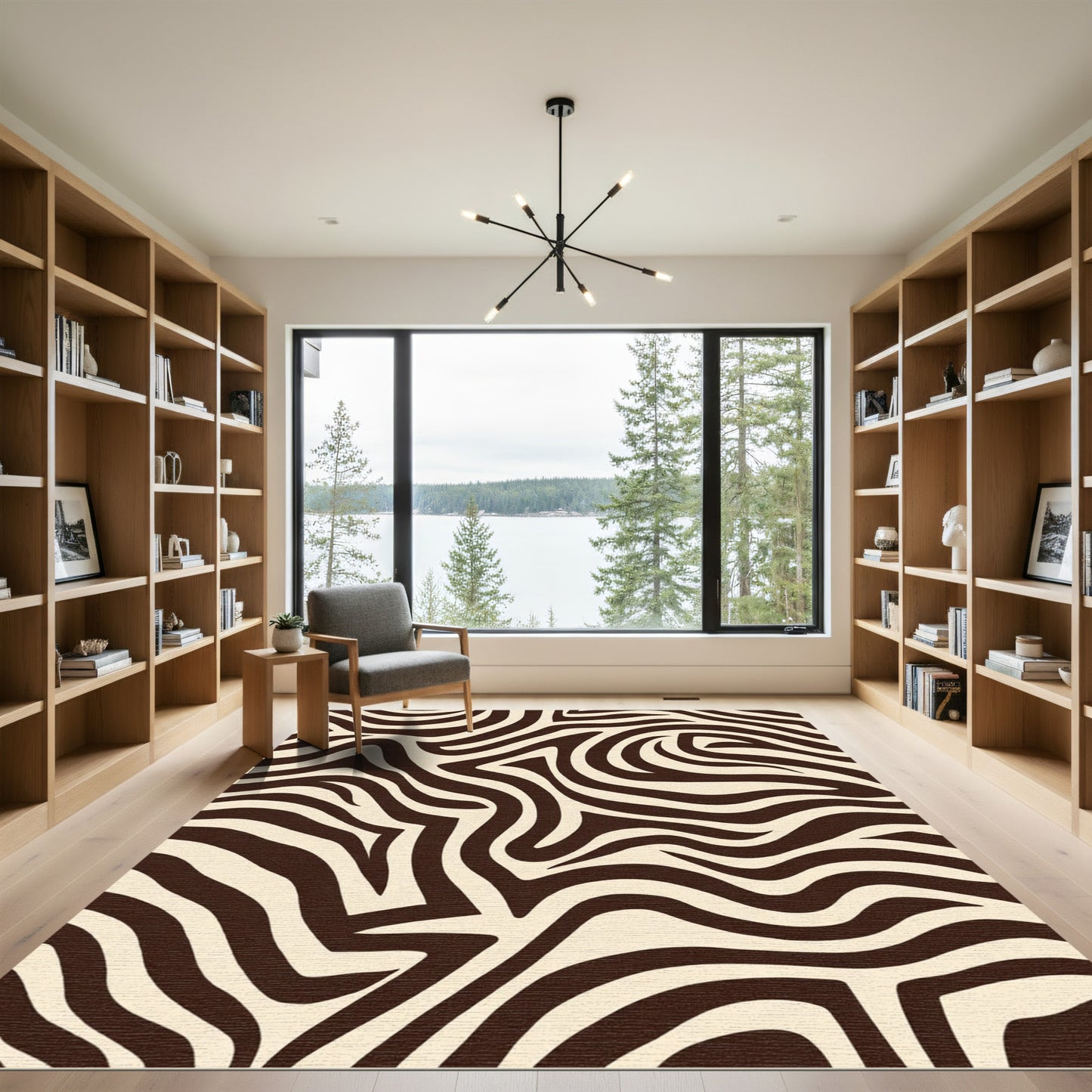 Brown Cream Zebra Stripe Waves Rug