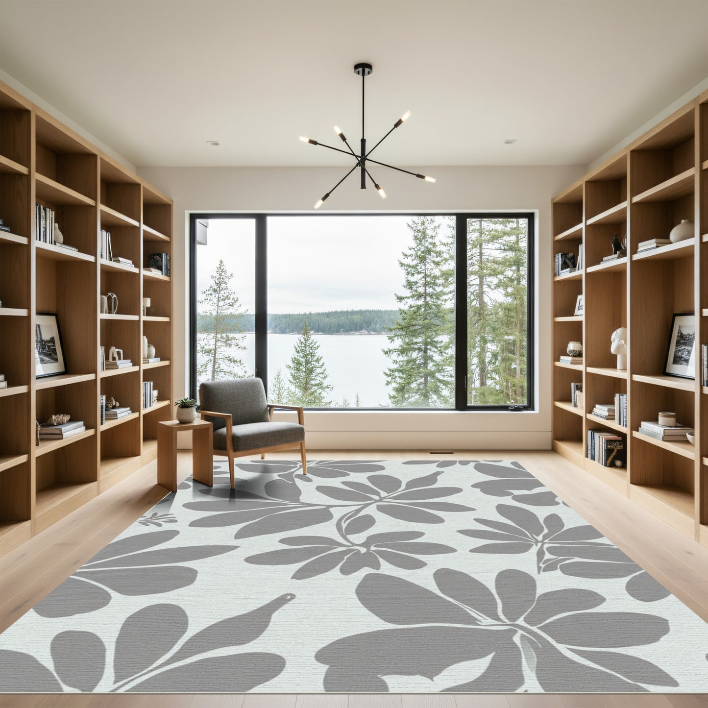 Subtle Gray Tropical Foliage Rug