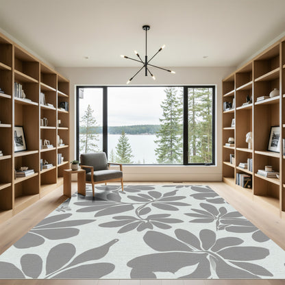 Subtle Gray Tropical Foliage Rug