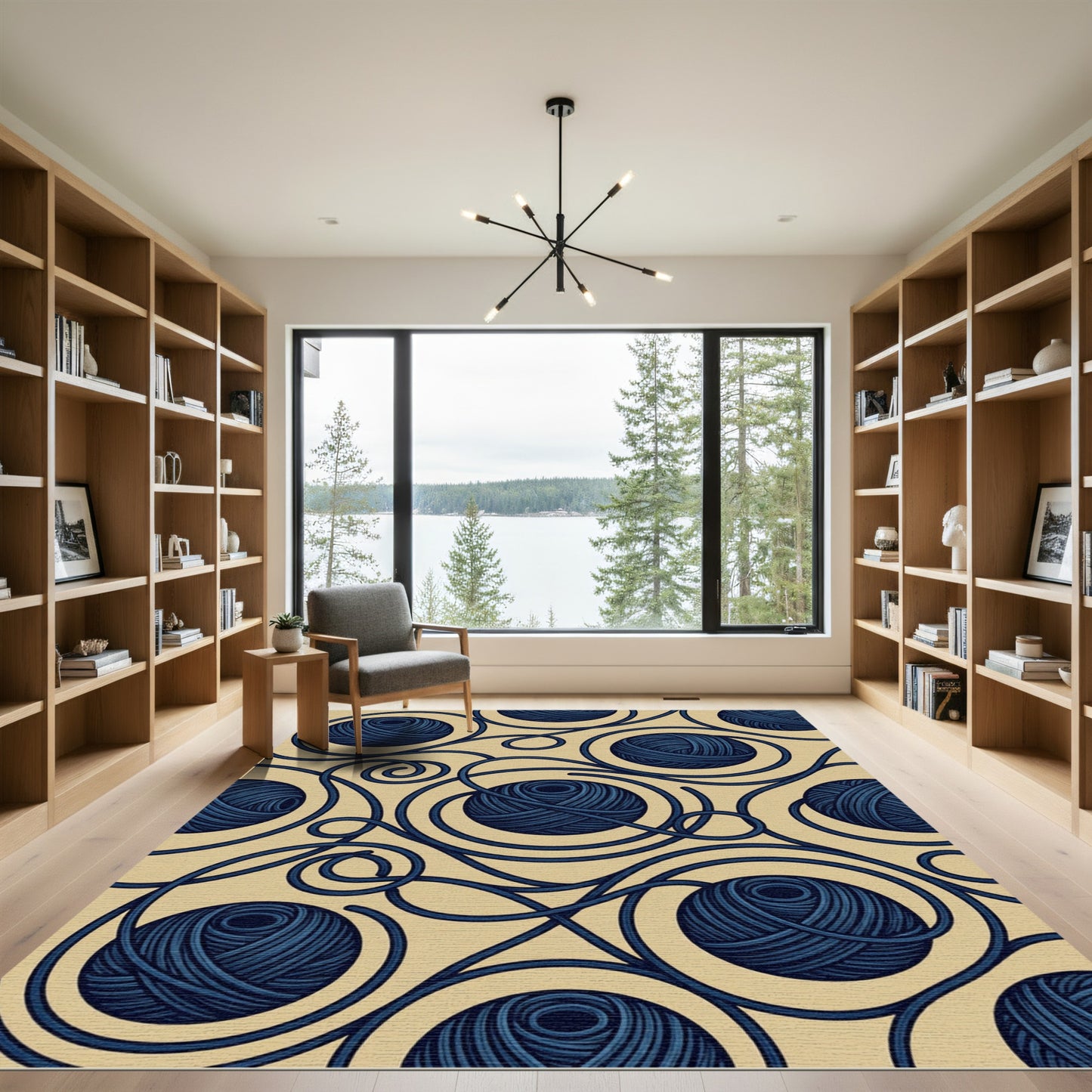 Navy Blue Swirling Yarn Ball Rug