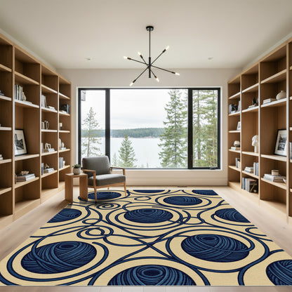 Navy Blue Swirling Yarn Ball Rug