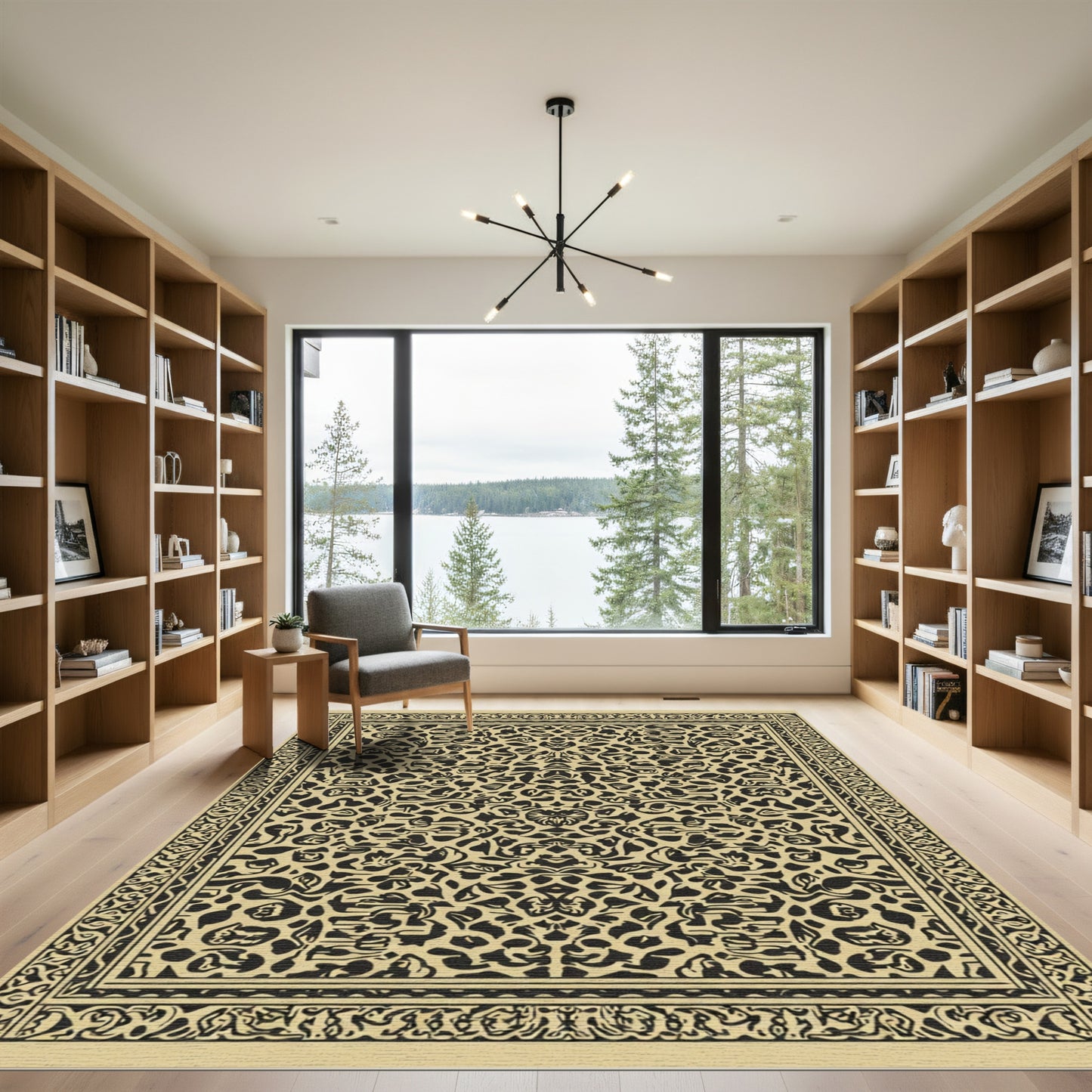 Black Floral Paisley Border Rug