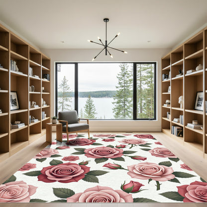 Elegant Dusty Rose Botanical Floral Rug