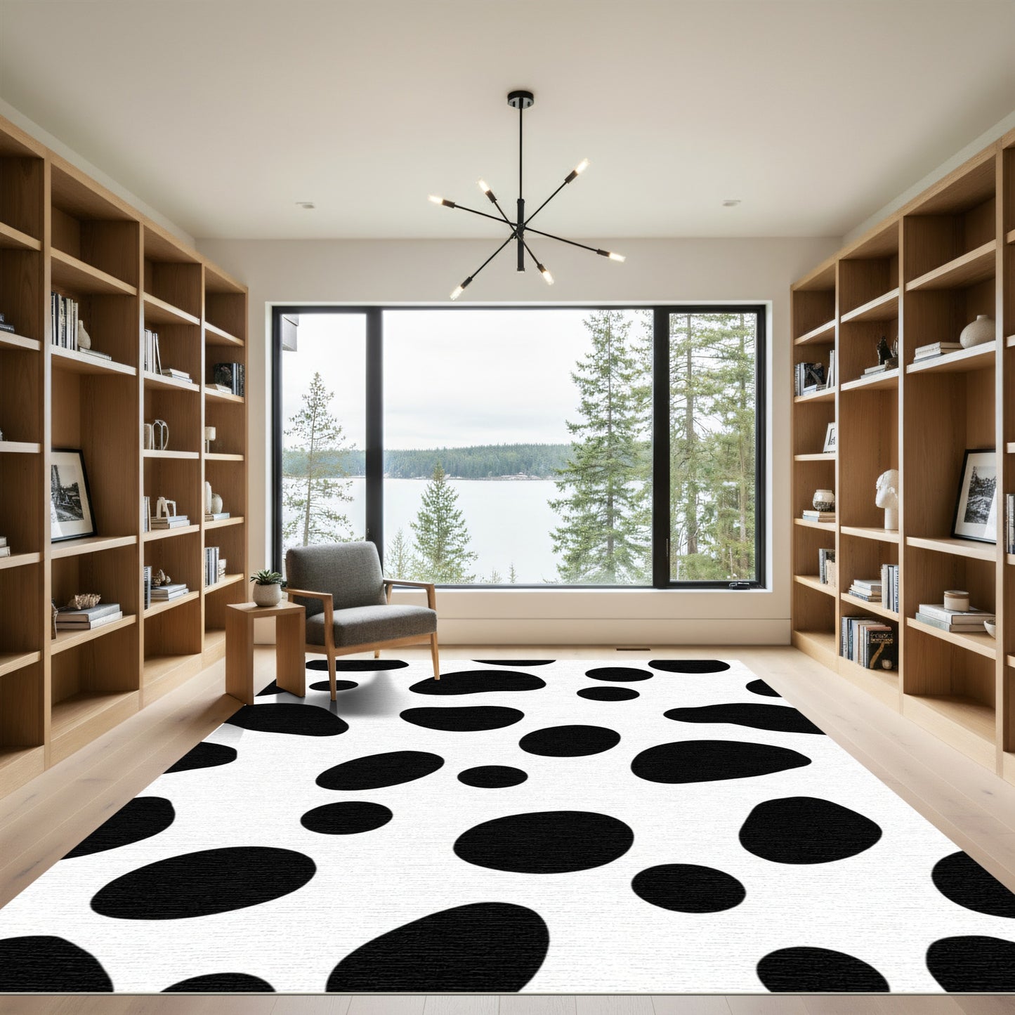 Black White Spotted Organic Shape Rug