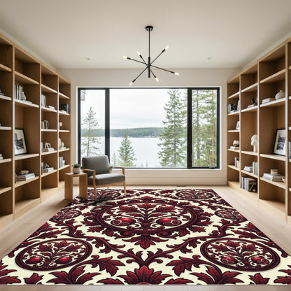 Deep Crimson Pomegranate Foliage Medallion Rug