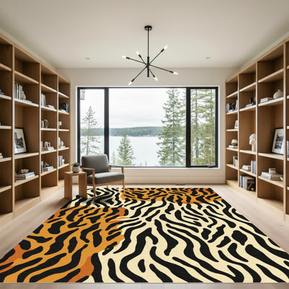 Bold Black Orange Abstract Stripe Rug