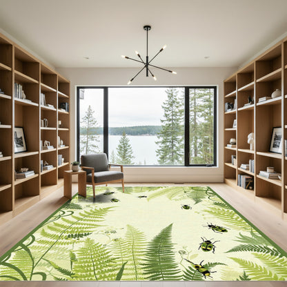 Green Beetle Fern Forest Whimsy Rug