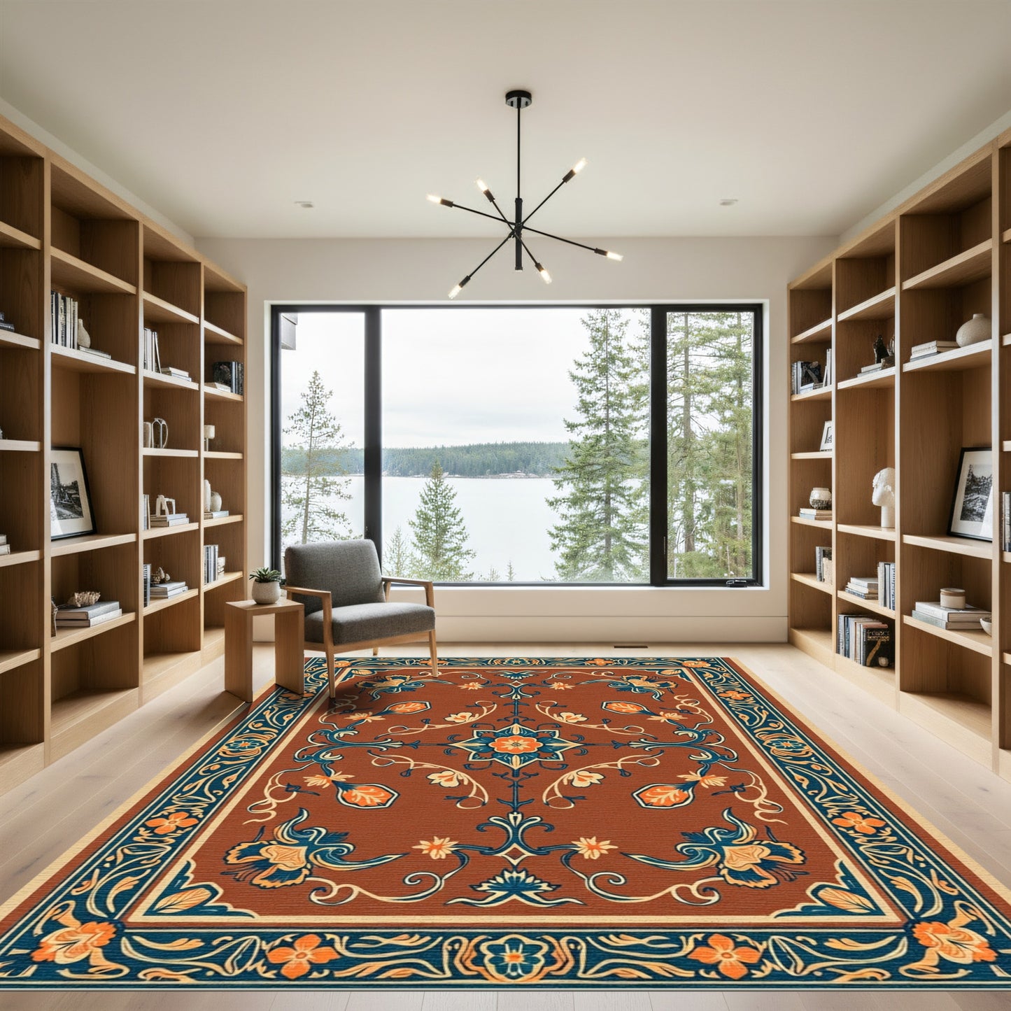 Rich Amber Floral Medallion Border Rug
