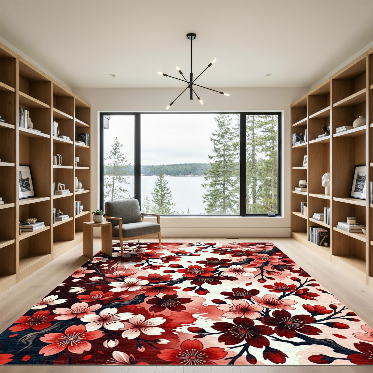 Crimson Cherry Blossom Branches Rug