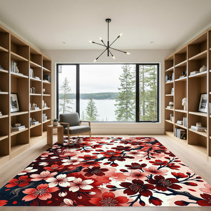 Crimson Cherry Blossom Branches Rug