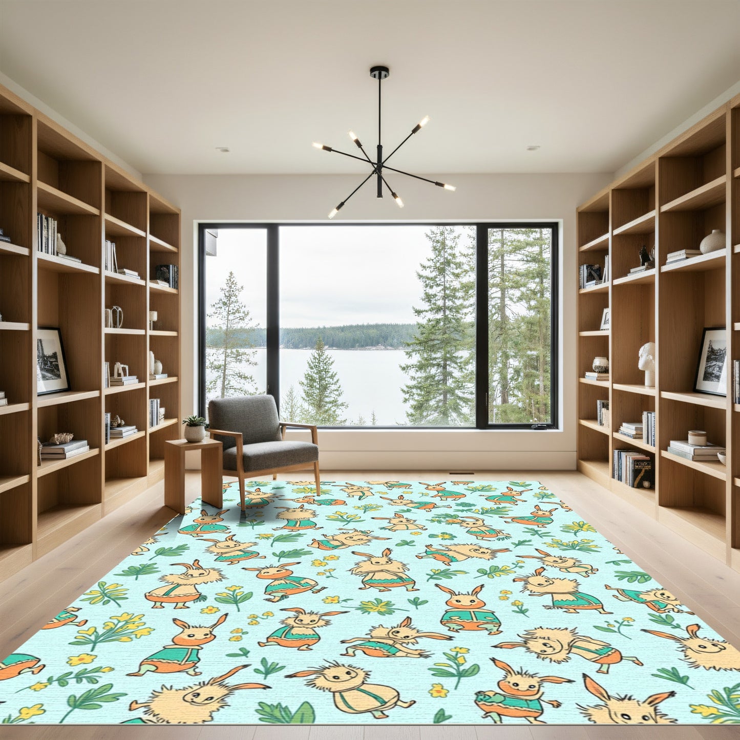 Whimsical Bunnies With Yellow Flowers Rug