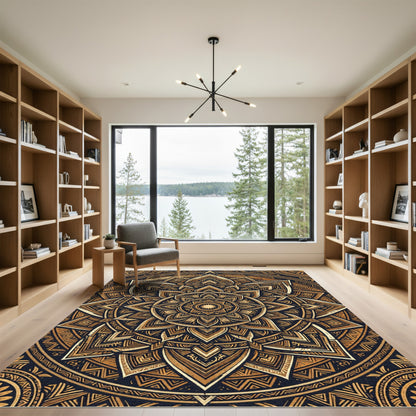 Ornate Bronze Golden Mandala Infinity Rug