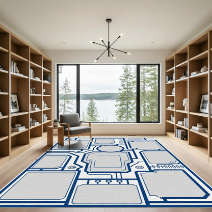 Geometric Blueprint Technology Abstract Rug