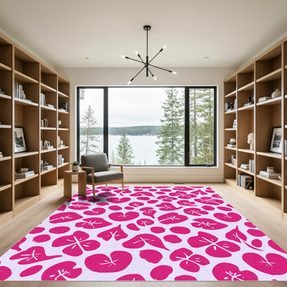 Bright Pink Floral Scattered Garden Rug