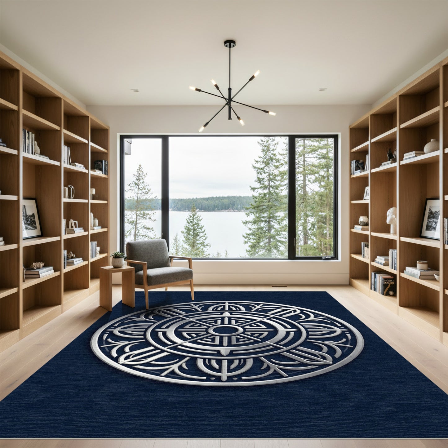 Silver Embossed Circular Mandala Medallion Rug