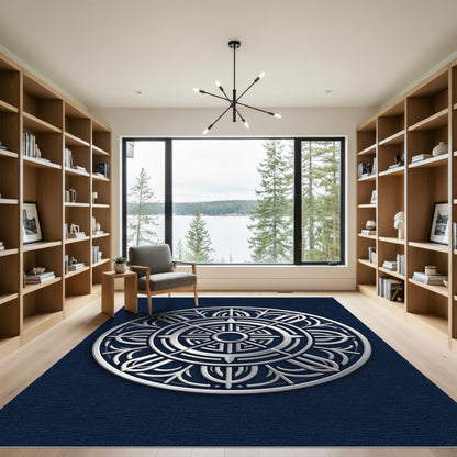 Silver Embossed Circular Mandala Medallion Rug