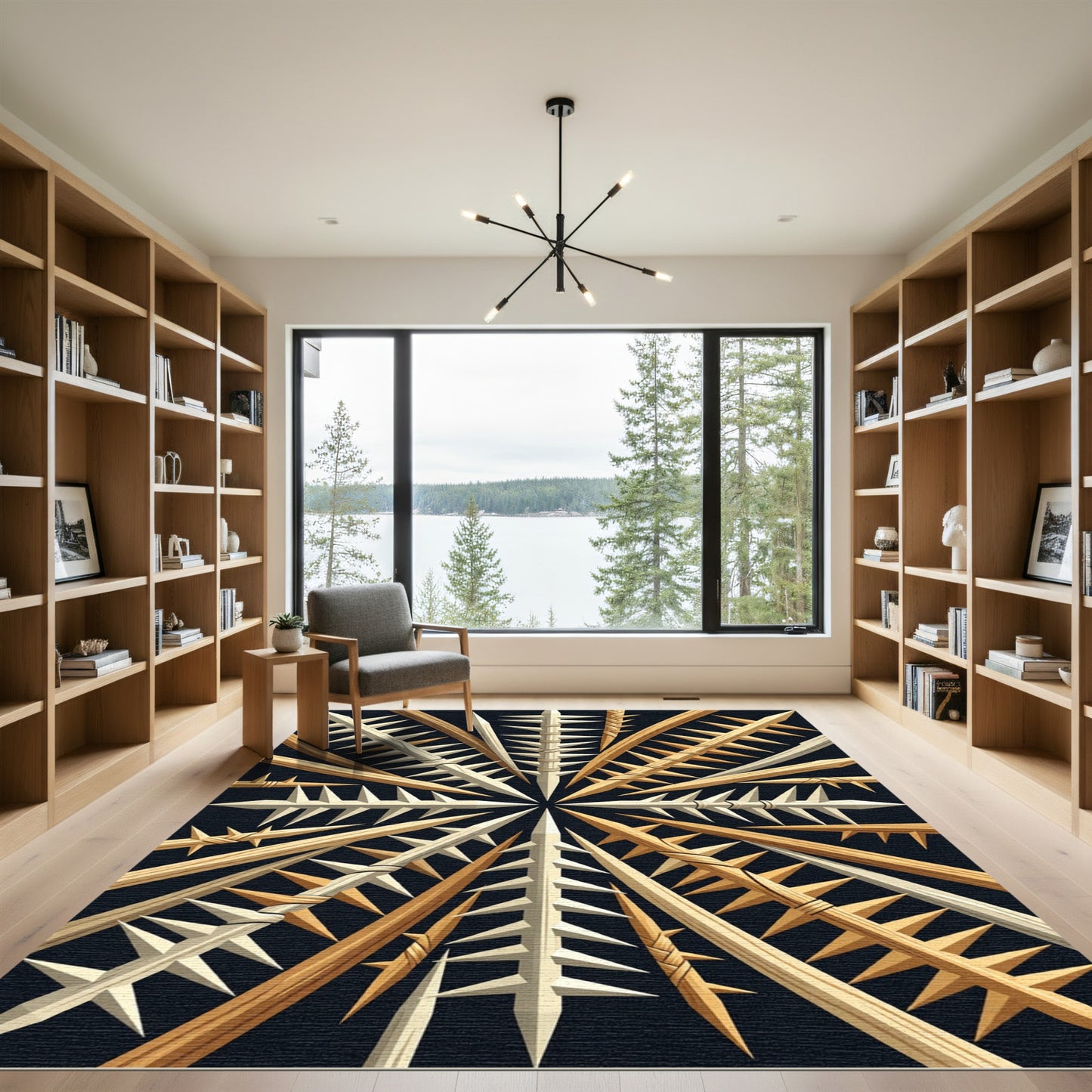 Radiating Spiked Wood Spears Rug