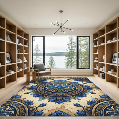 Ornate Blue Floral Medallion Rug