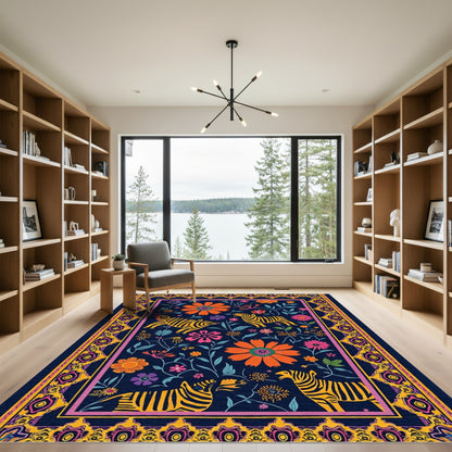 Vibrant Floral Zebra Border Rug