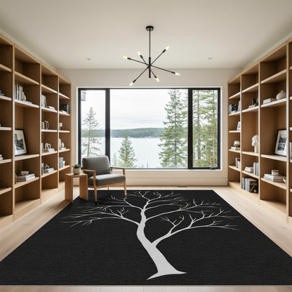 Striking Gray Bare Tree Silhouette Rug