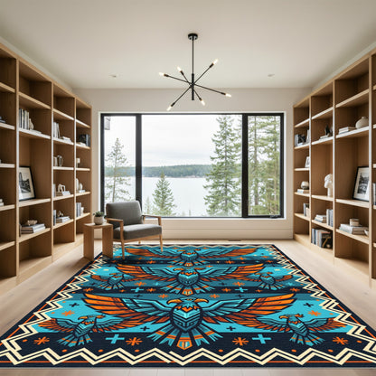 Blue Orange Eagle Celestial Border Rug