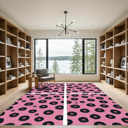 Pink And Black Spotted Floral Rug